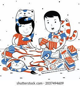 Sweet Couple Illustration in Flat Cartoon Style.