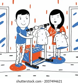 Sweet Couple Illustration in Flat Cartoon Style.