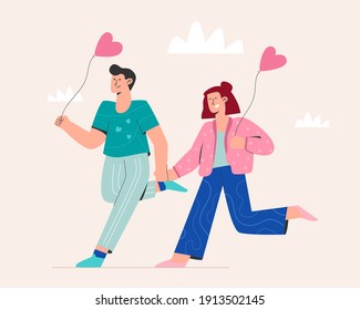 Sweet couple running on valentine day