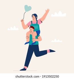 Sweet couple running on valentine day