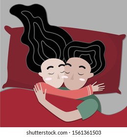 Sweet Couple Sleeping ,Fashion style.Vector flat illustration