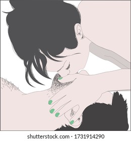 Sweet couple two passionately kissing people a beautiful girl and a man with a beard