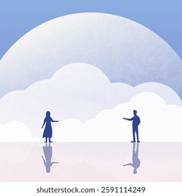 Sweet couple vector illustration card. Relationship Valentines day card. Couple outside flat simple art