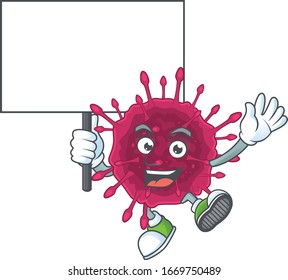 Sweet COVID19 cartoon character bring a board