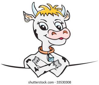Sweet cow behind board