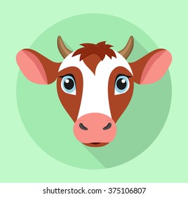sweet cow flat design isolated on green background with a circle