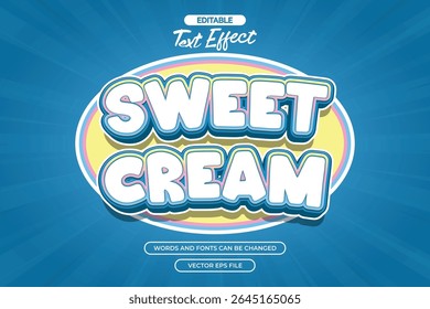 Sweet cream editable text effect with cartoon text style and with blue comic background