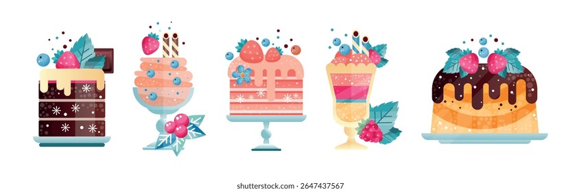 Sweet Creamy Dessert and Confection Flat Vector Set