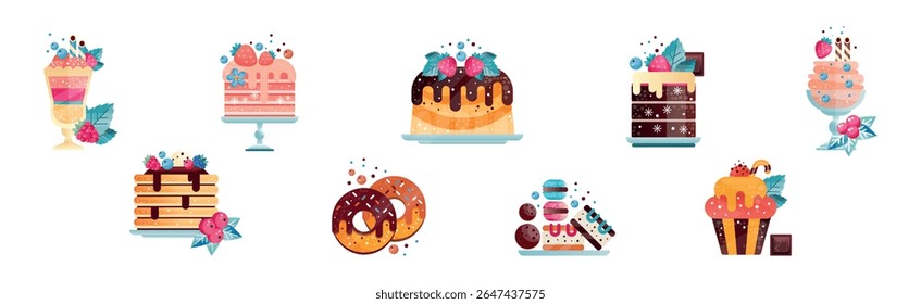 Sweet Creamy Dessert and Confection Flat Vector Set