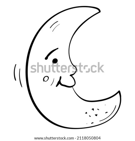 Sweet Crescent smiles. Hand drawn style illustration. Coloring for kids