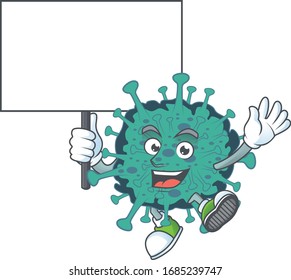 Sweet critical coronavirus cartoon character bring a board