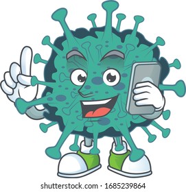A sweet critical coronavirus cartoon design style speaking on phone