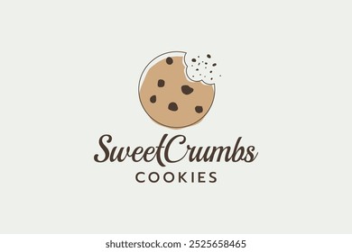 sweet crumbs cookie logo with a bitten cookie and beautiful lettering for cookie shop, bakery, snack, cafe, etc. 