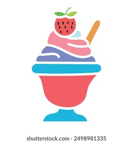 Sweet cup ice cream icon, summer frozen ice cream logo, vector illustration. 