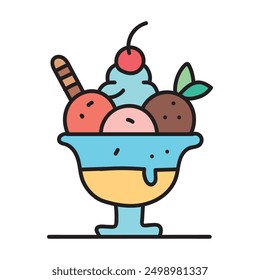 Sweet cup ice cream icon, summer frozen ice cream logo, vector illustration. 