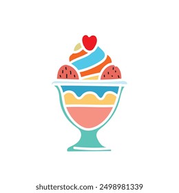 Sweet cup ice cream icon, summer frozen ice cream logo, vector illustration. 