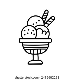 Sweet cup ice cream  silhouette icon, summer frozen vector illustration. 