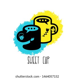 Sweet cup. Love concept. Love Coffee Logo. Vector illustration.