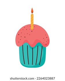 sweet cupcake with candle icon