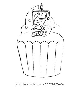 sweet cupcake with candle number five