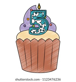 sweet cupcake with candle number five