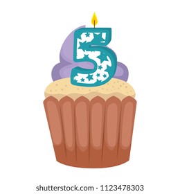 sweet cupcake with candle number five