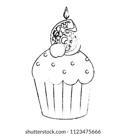 sweet cupcake with candle number six