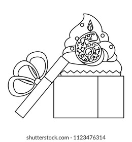 sweet cupcake with candle number six in gift