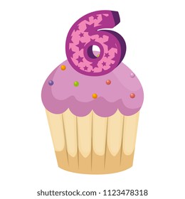 sweet cupcake with candle number six