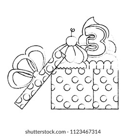 sweet cupcake with candle number three in gift