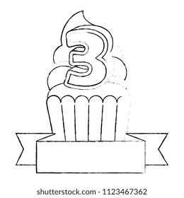 sweet cupcake with candle number three