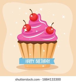 sweet cupcake with cherries isolated icon vector illustration design