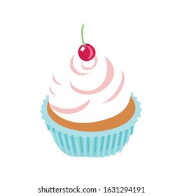 sweet cupcake with cherry dessert vector illustration design