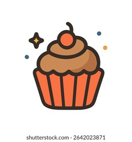 Sweet cupcake with cherry and sparkle. Icon symbol illustration