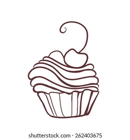 Sweet cupcake with cherry. Vector illustration