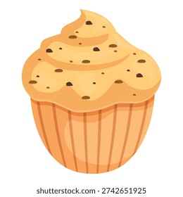 Sweet cupcake with chocolate chips and overflowing cream topping, perfect for satisfying sugar cravings