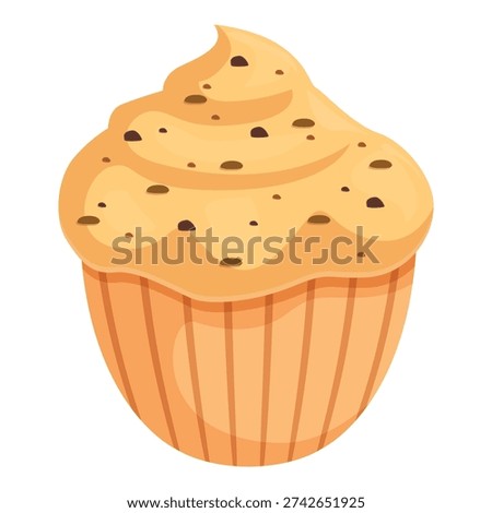 Sweet cupcake with chocolate chips and overflowing cream topping, perfect for satisfying sugar cravings
