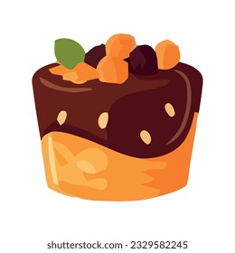 Sweet cupcake with chocolate icing and strawberry icon isolated