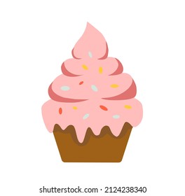 Sweet cupcake  with cream and berries