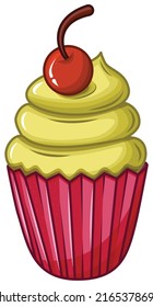 Sweet cupcake with cream and cherry