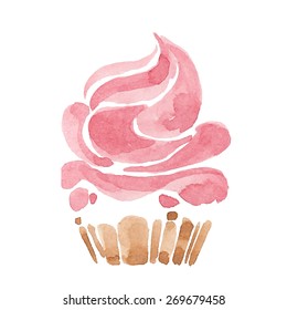 Sweet cupcake with cream. watercolor illustration