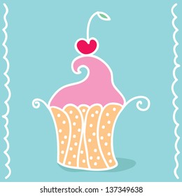 Sweet cupcake in a cup with cherry