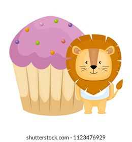 sweet cupcake with cute lion