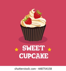 Sweet cupcake dessert isolated with berry illustration
