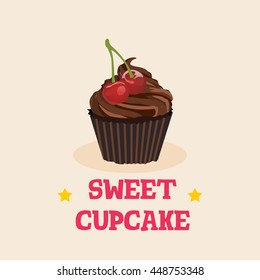 Sweet cupcake dessert isolated illustration with berry