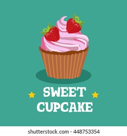 Sweet cupcake dessert isolated illustration with berry