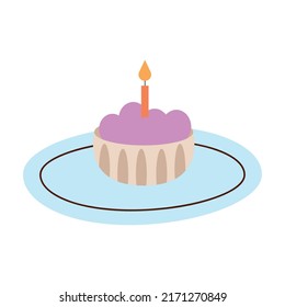 sweet cupcake in dish with candle
