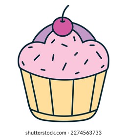 sweet cupcake doodle icon isolated