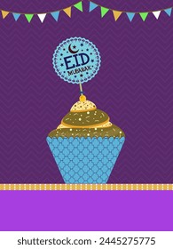 Sweet Cupcake for Eid Mubarak celebration, Elegant Pamphlet, Banner or Flyer design for Muslim Community Festival celebration.