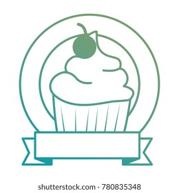 sweet cupcake emblem with ribbon